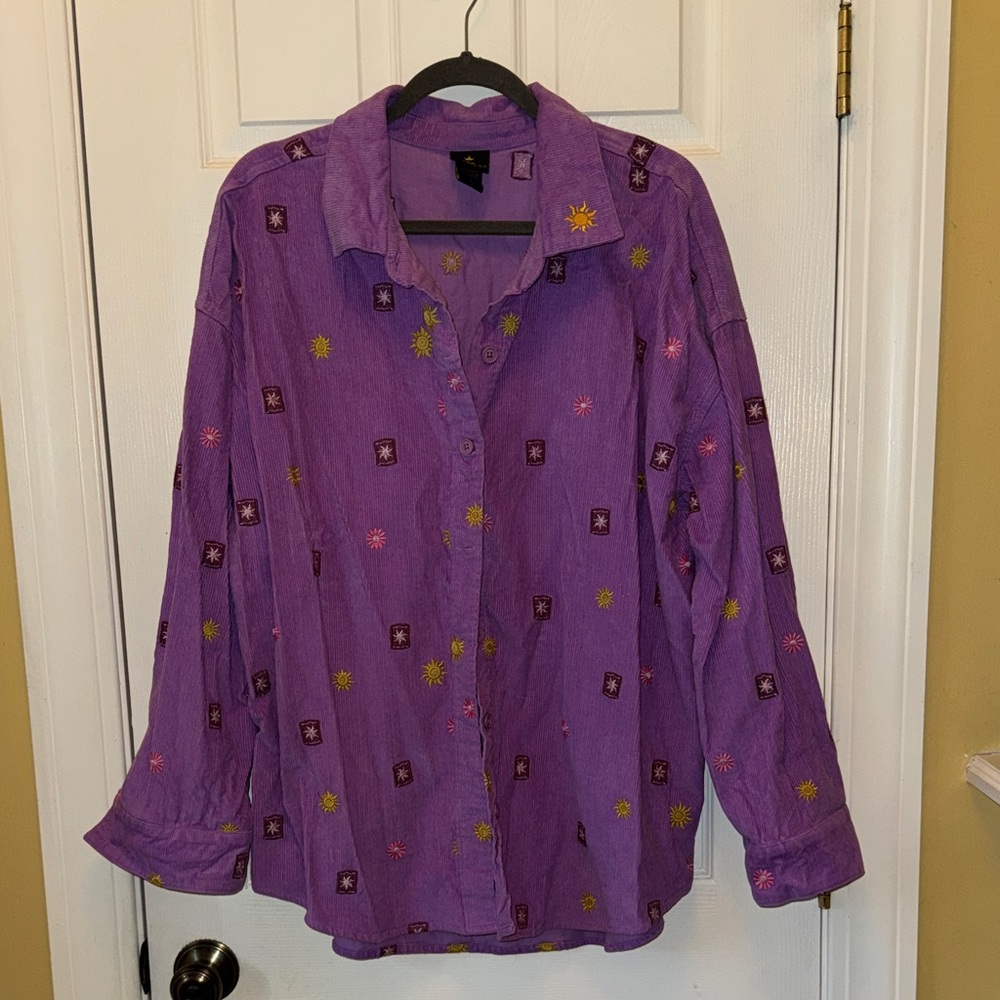 Disney Tangled Purple Button Down Shirt with Star Patterns